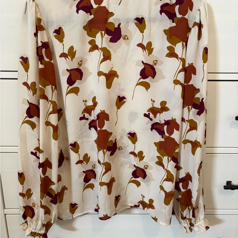 Ann Taylor Cream Blouse with Rust and Plum Floral Print - Picture 3 of 5
